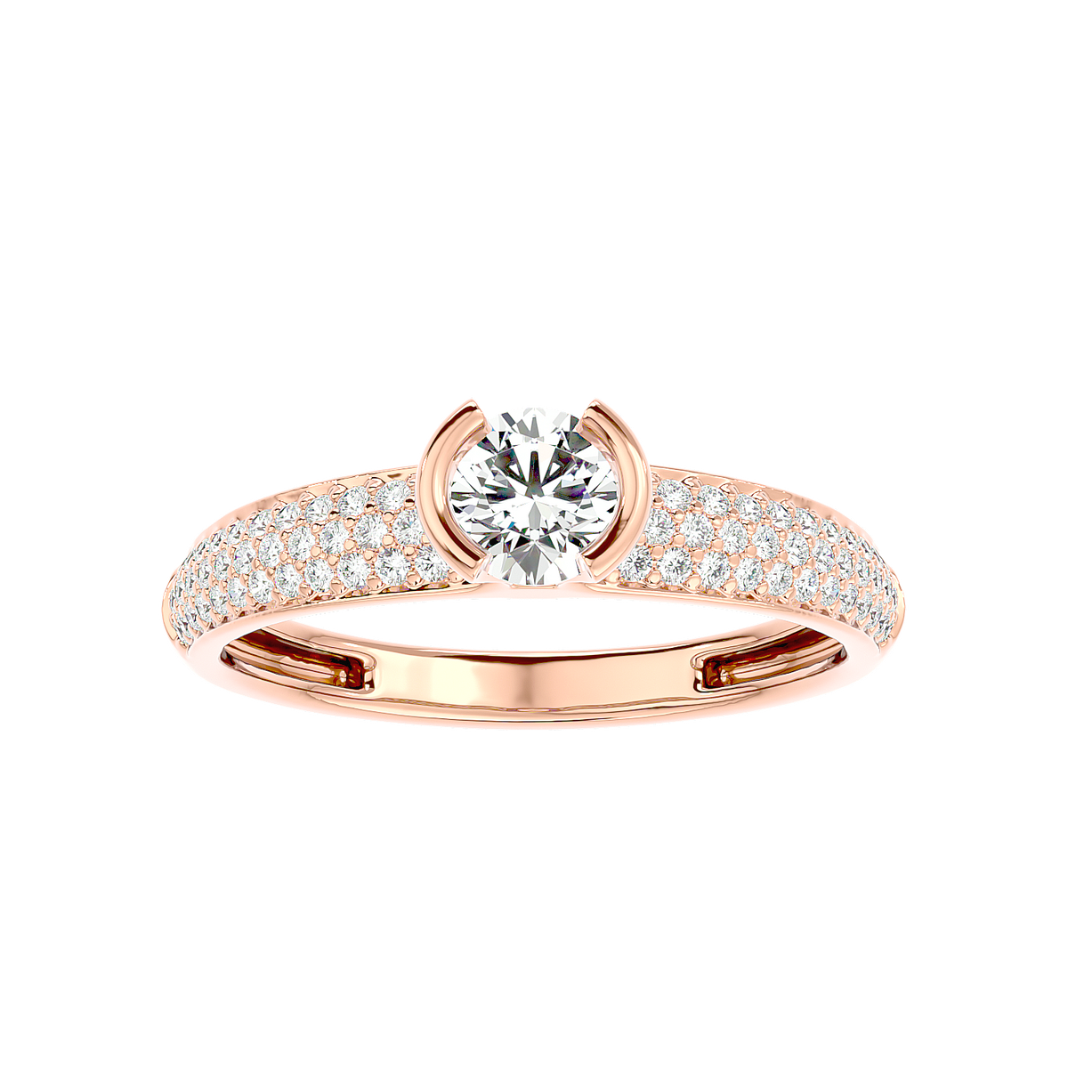 Curved Prong Pave Diamond Ring