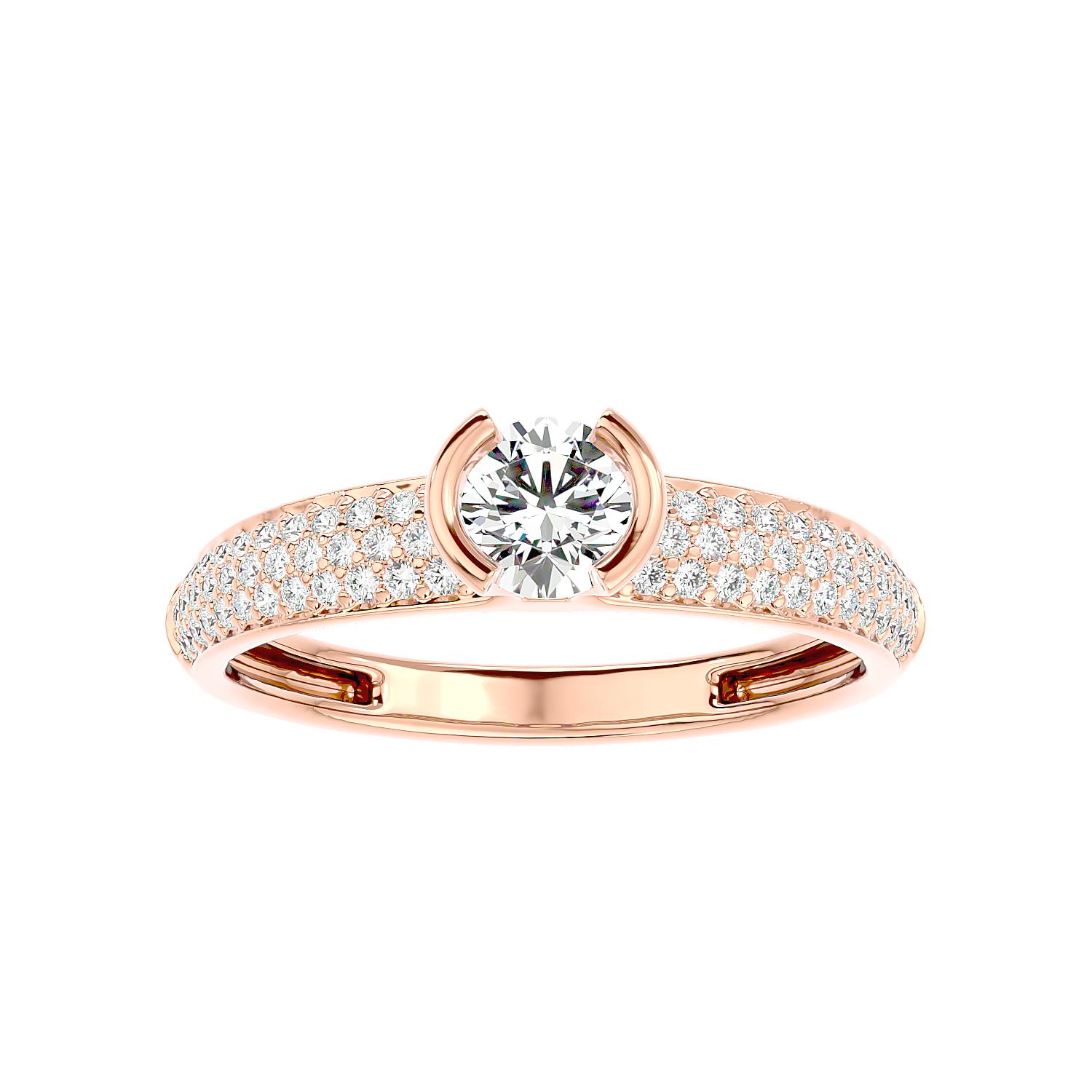 Curved Prong Pave Diamond Ring