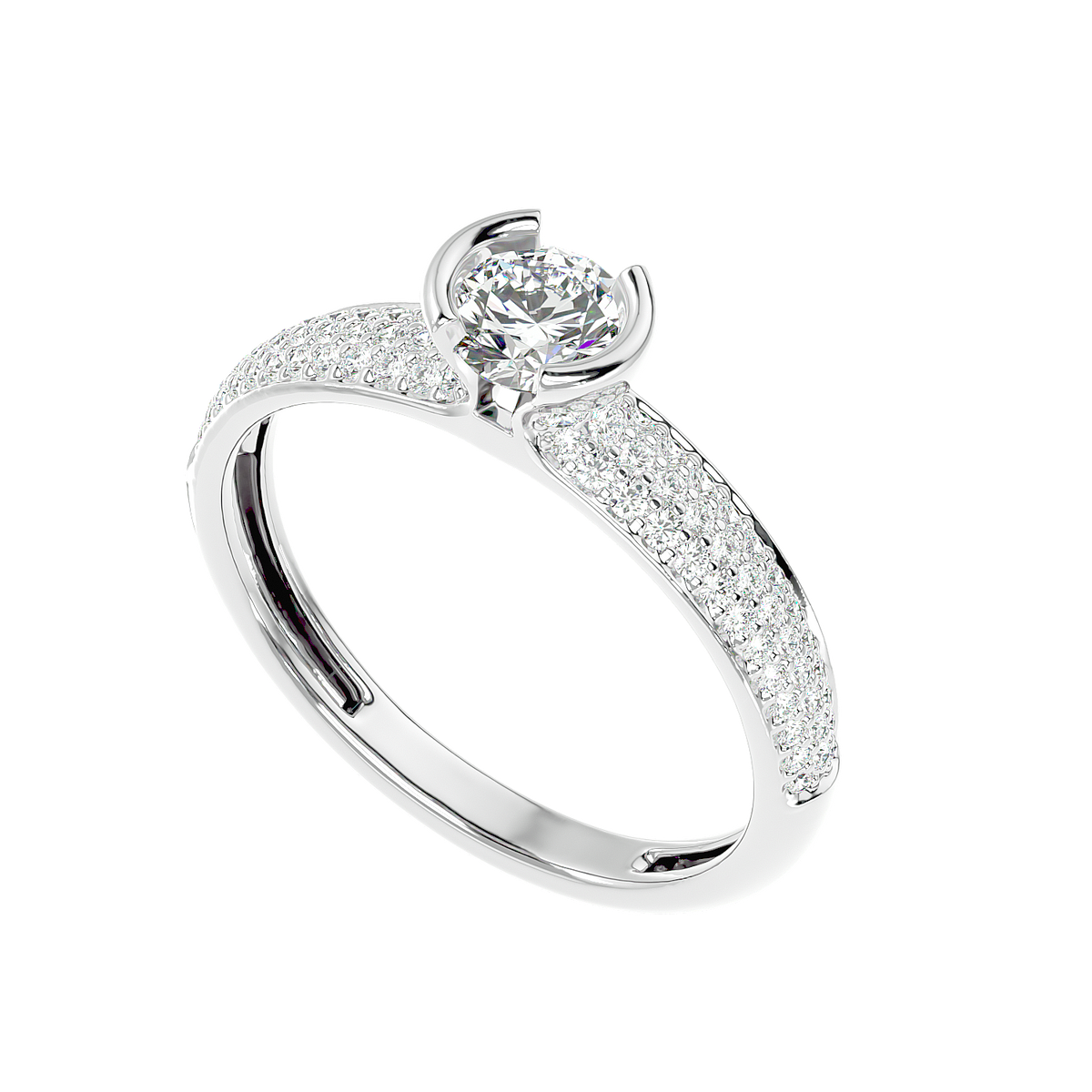Curved Prong Pave Diamond Ring