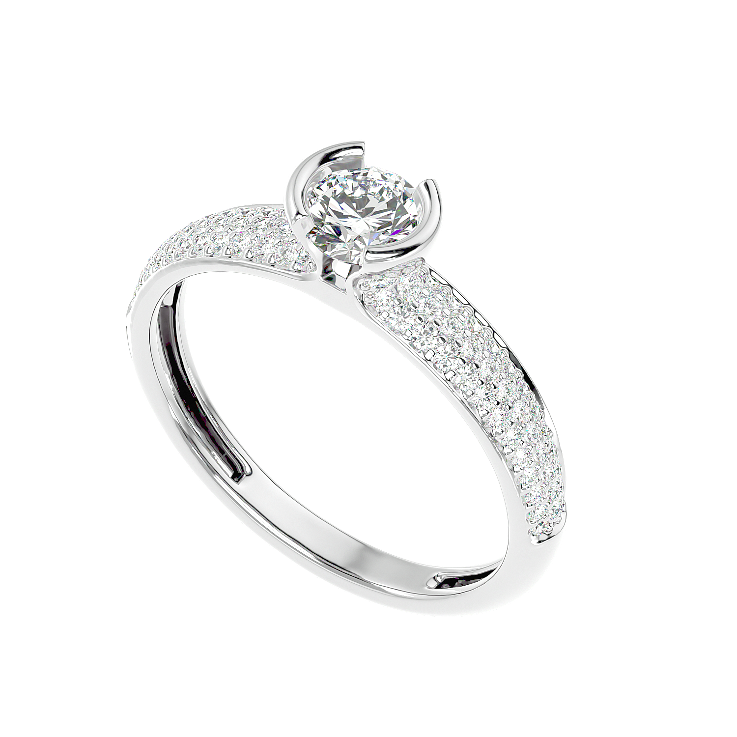 Curved Prong Pave Diamond Ring