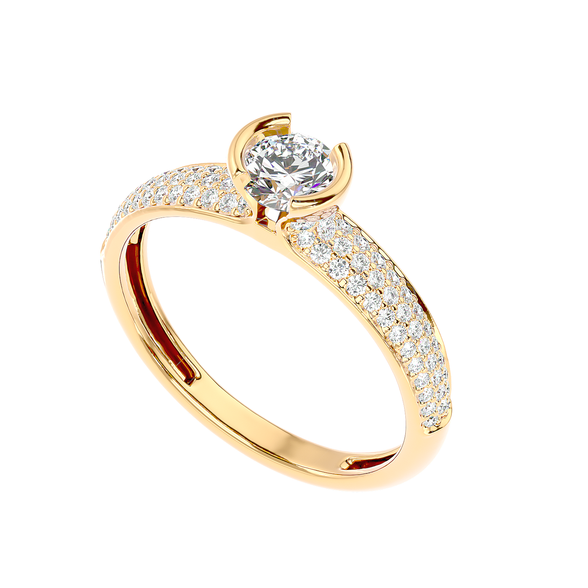 Curved Prong Pave Diamond Ring