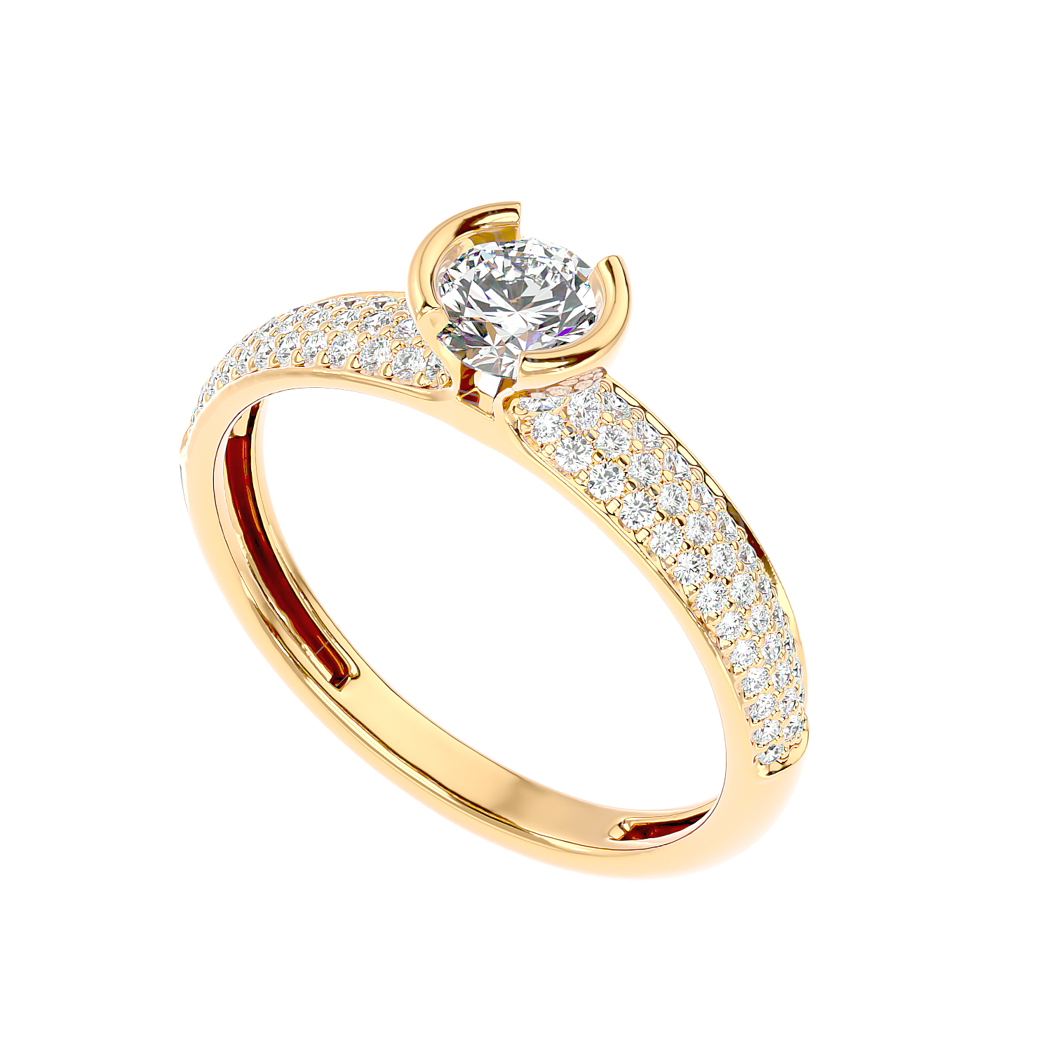 Curved Prong Pave Diamond Ring