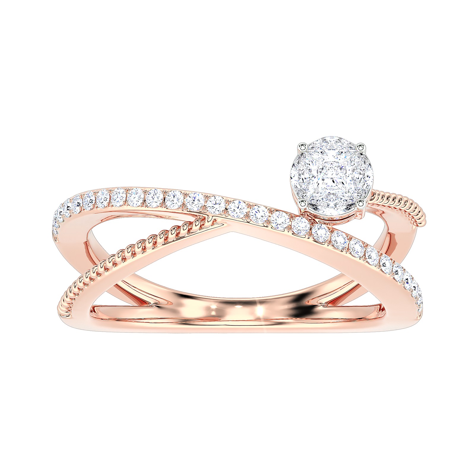 Crossover Rope Detail Diamond Ring