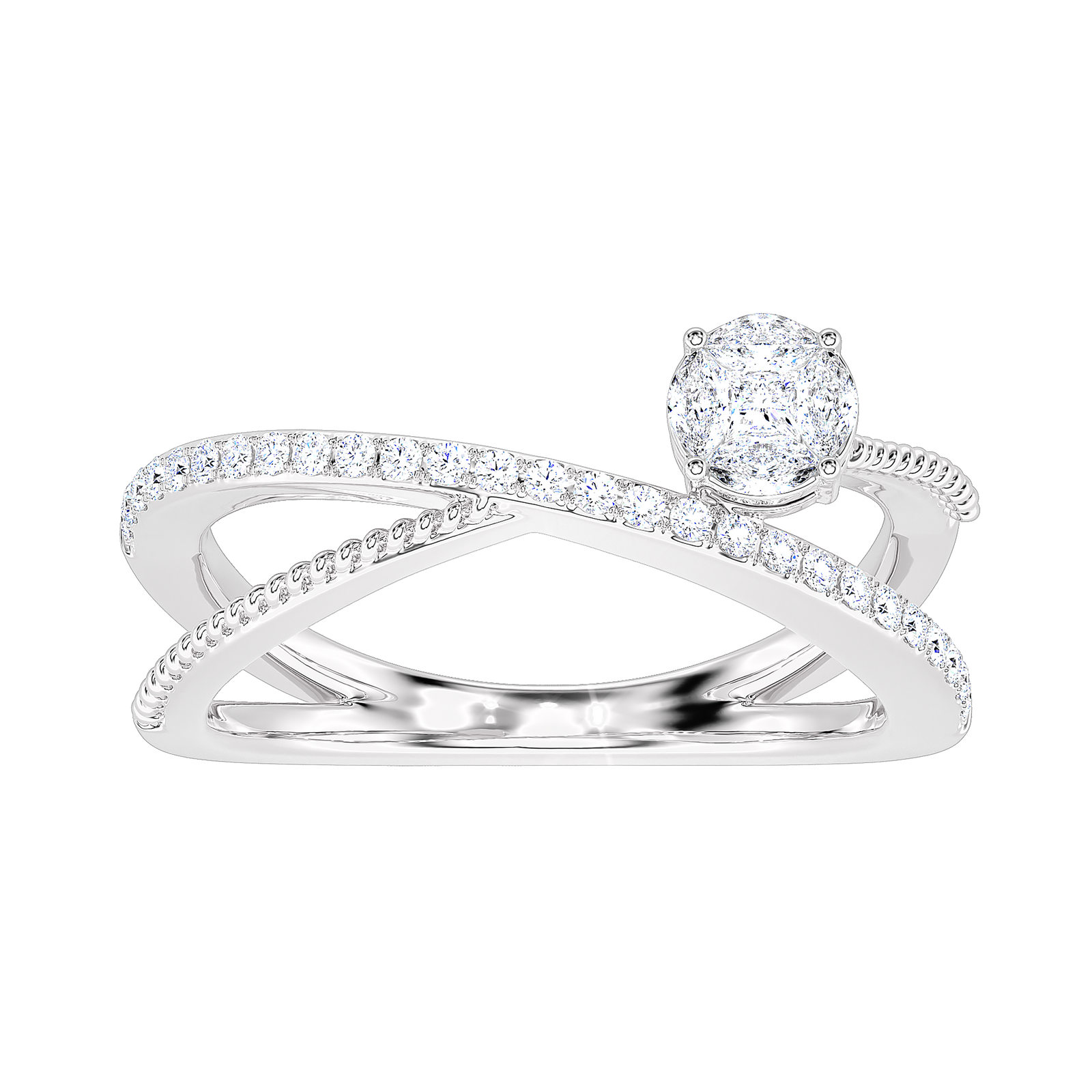 Crossover Rope Detail Diamond Ring