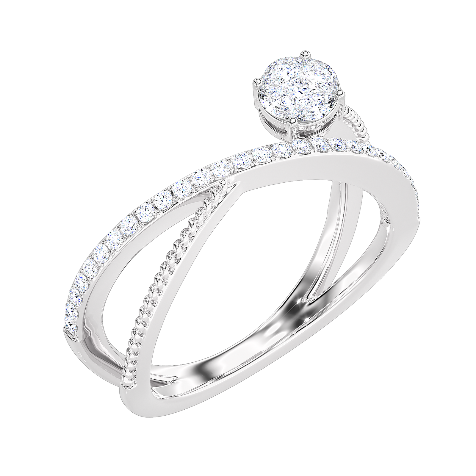 Crossover Rope Detail Diamond Ring