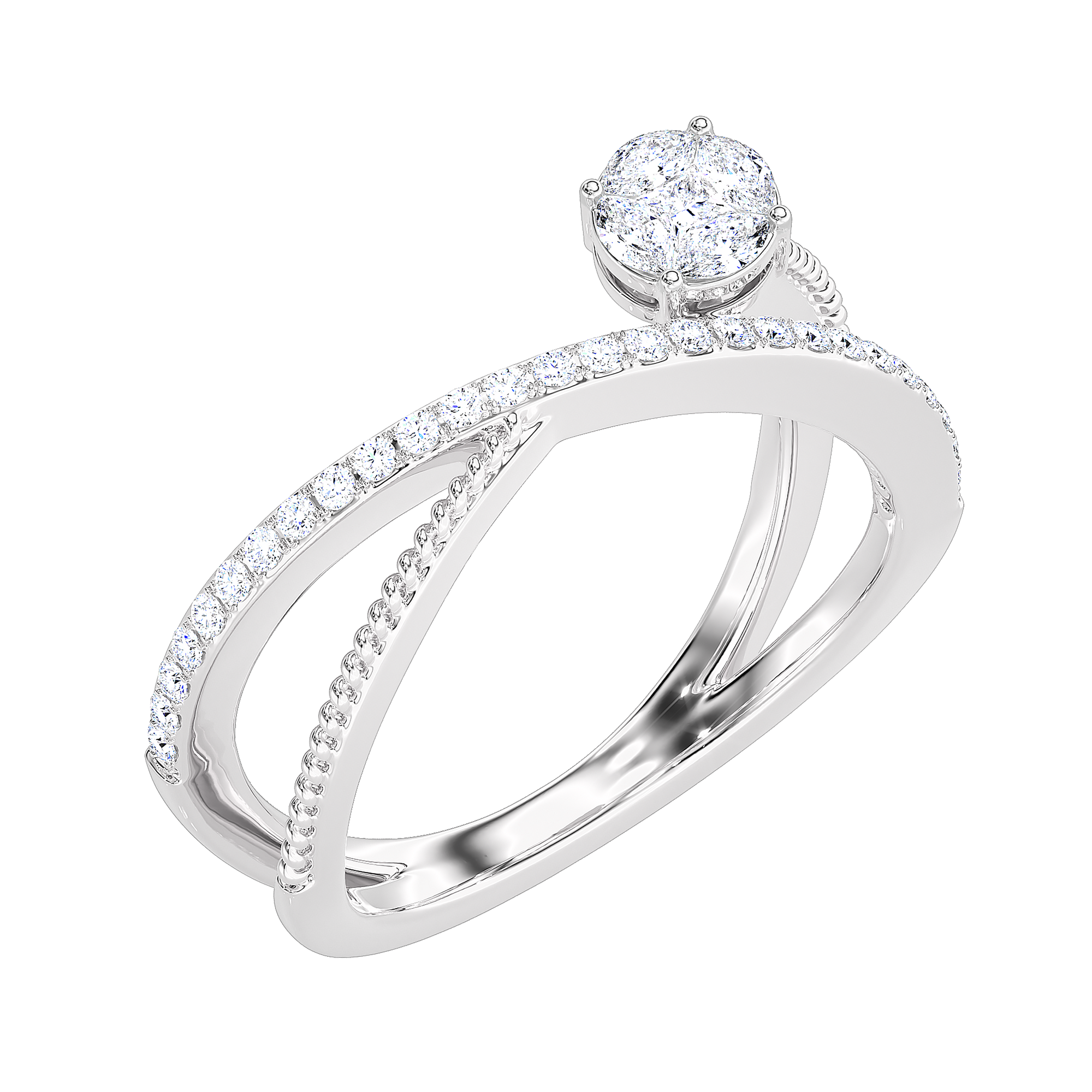 Crossover Rope Detail Diamond Ring