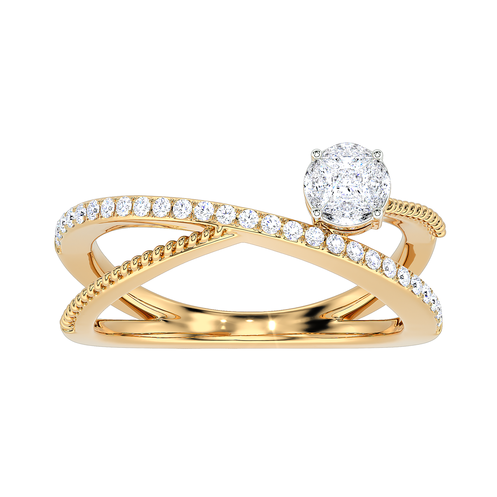 Crossover Rope Detail Diamond Ring